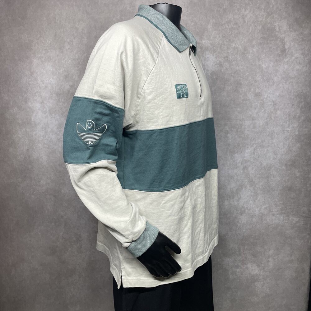 Adidas Mens L Shmoofoil Heavyweight Rugby Long Sleeve Shirt Alumina Beige Green - Picture 4 of 8